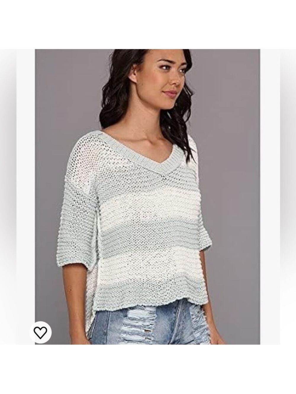 Free People Women's Parkslope Stripe Mint Ivory Combo Loose Knit Sweater Size S